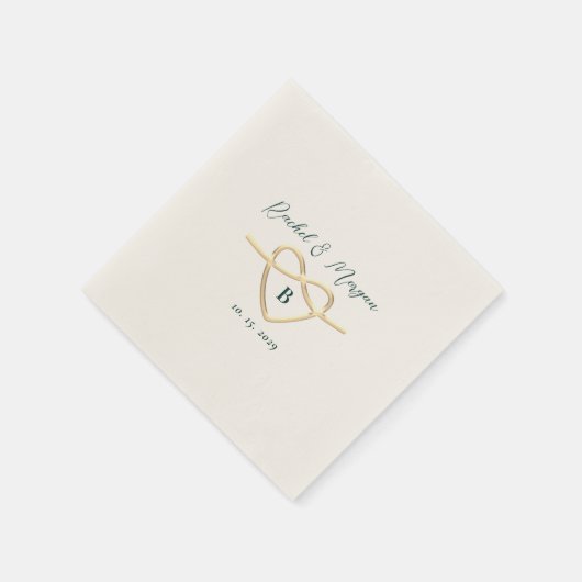 Serviette En Papier Mariage Monogramme vert émeraude (Coin)