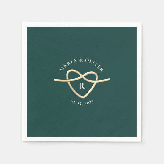 Serviette En Papier Mariage Monogrammé Vert Émeraude (Devant)