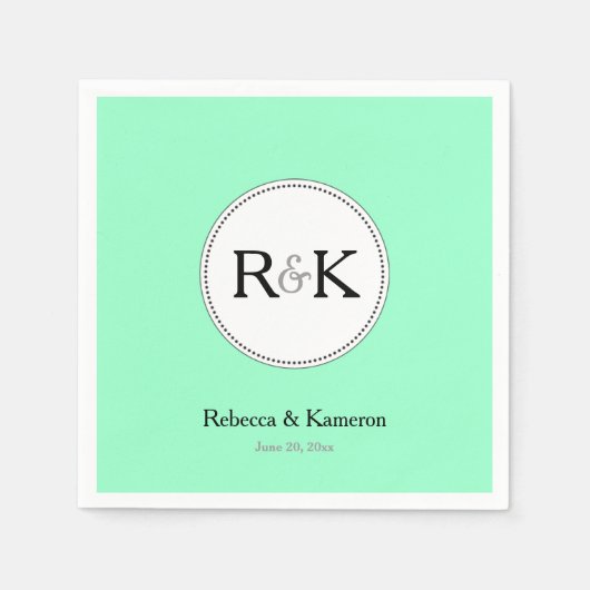 Serviette En Papier Mariage Monogrammé Vert Menthe (Devant)