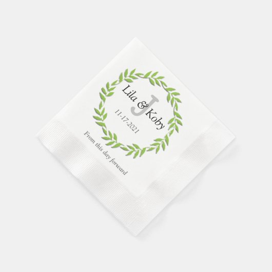 Serviette En Papier Mariage Monogramme vert Napkin (Coin)