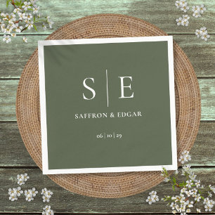 Serviette En Papier Mariage Monogramme Vert Olive