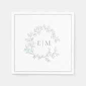 Serviette En Papier Mariage Monogramme vert Sage moderne (Devant)