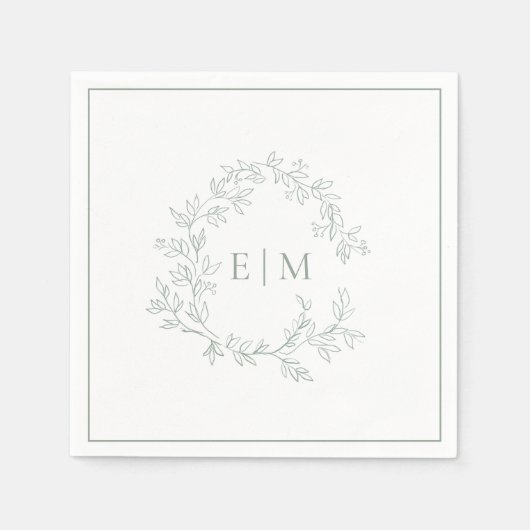 Serviette En Papier Mariage Monogramme vert Sage moderne (Devant)
