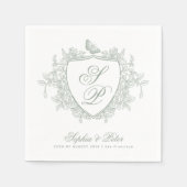 Serviette En Papier Mariage monogramme vert sauge (Devant)