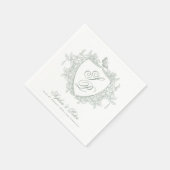 Serviette En Papier Mariage monogramme vert sauge (Coin)