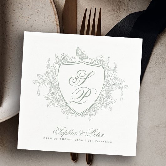 Serviette En Papier Mariage monogramme vert sauge