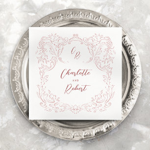 Serviette En Papier Mariage Monogramme Vintage Pink Croché