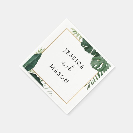 Serviette En Papier Mariage Monstera Tropical Cocktail Napkin (Coin)