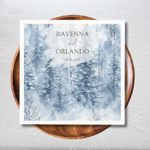 Serviette En Papier Mariage Montagne Forêt de Pins sous la Neige d'Hiv