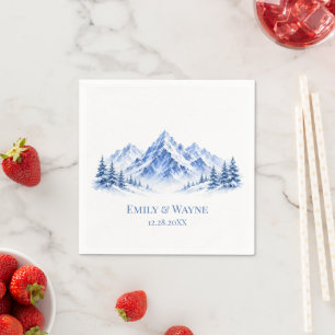 Serviette En Papier Mariage Montagnes Aquarelle Eau Bleue et Neige