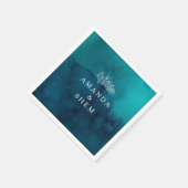 Serviette En Papier Mariage Moody Ocean Watercolor (Coin)