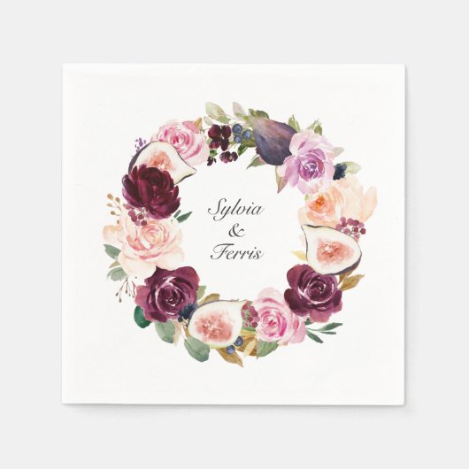 Serviette En Papier Mariage Moody Purple Florple et Fig Wreath (Devant)
