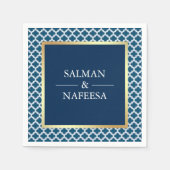Serviette En Papier Mariage Motif Blue Moroccan Quatrefoil (Devant)