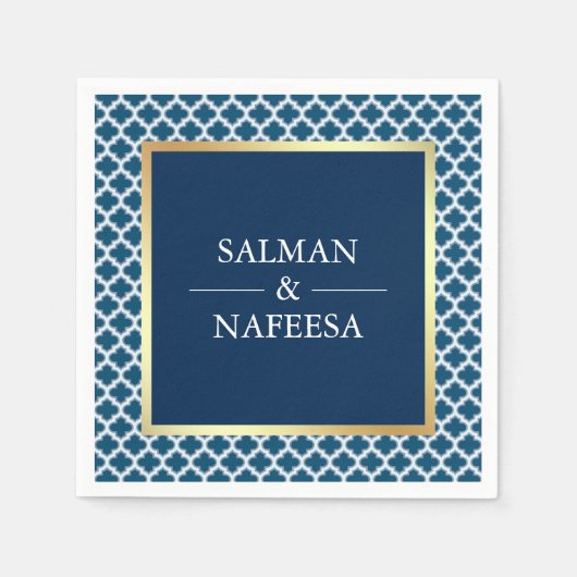 Serviette En Papier Mariage Motif Blue Moroccan Quatrefoil (Devant)