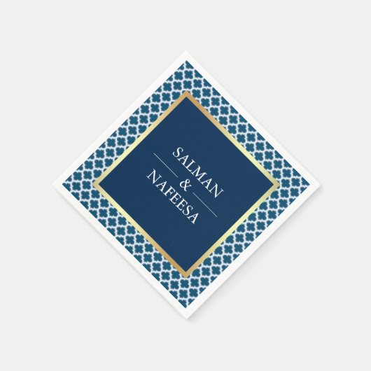 Serviette En Papier Mariage Motif Blue Moroccan Quatrefoil (Coin)
