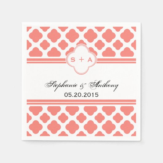 Serviette En Papier Mariage Motif Coral Pink (Devant)