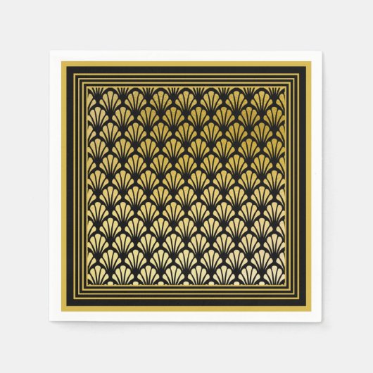 Serviette En Papier Mariage Motif élégant Art déco noir & or (Devant)