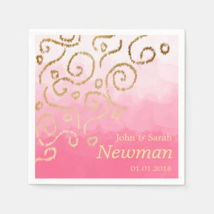 Serviette En Papier mariage motif élégant moderne faux or