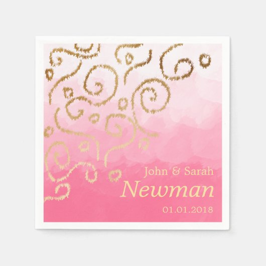 Serviette En Papier mariage motif élégant moderne faux or (Devant)