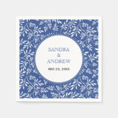 Serviette En Papier Mariage motif feuille bleu indigo moderne (Devant)