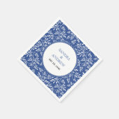 Serviette En Papier Mariage motif feuille bleu indigo moderne (Coin)