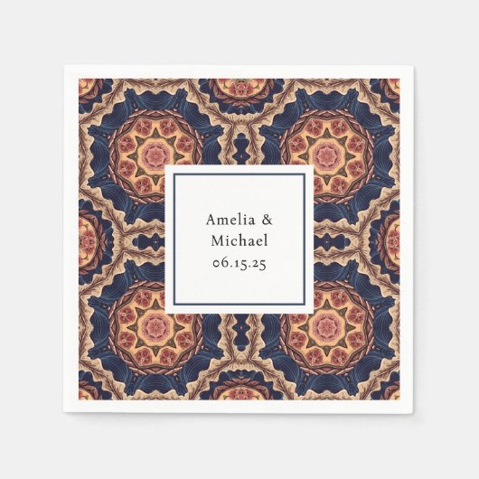 Serviette En Papier Mariage Motif Fleur et Formes Étoiles (Devant)