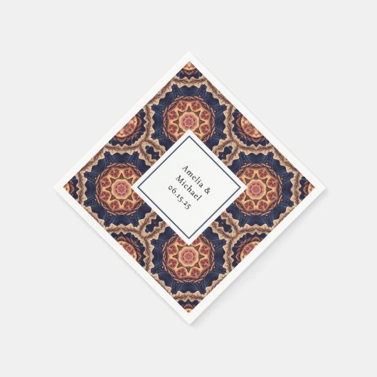 Serviette En Papier Mariage Motif Fleur et Formes Étoiles (Coin)