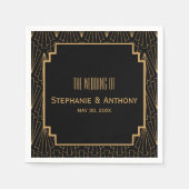 Serviette En Papier Mariage Motif Gold et Black Art Déco (Devant)