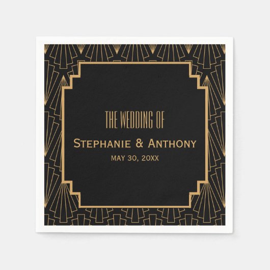 Serviette En Papier Mariage Motif Gold et Black Art Déco (Devant)