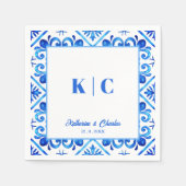 Serviette En Papier Mariage Motif marocain bleu et blanc Napkin (Devant)