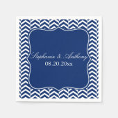 Serviette En Papier Mariage Motif Monogram Royal Blue Chevron (Devant)