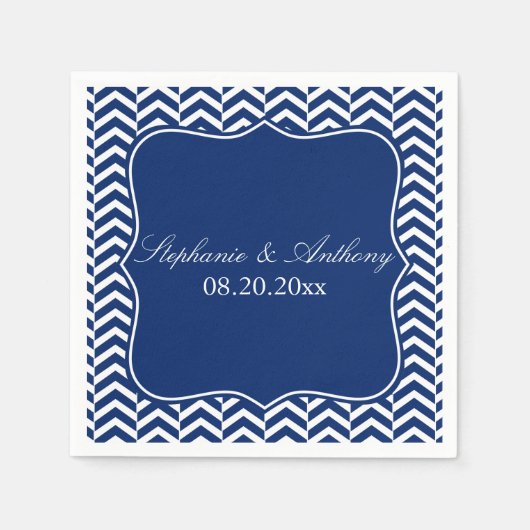 Serviette En Papier Mariage Motif Monogram Royal Blue Chevron (Devant)