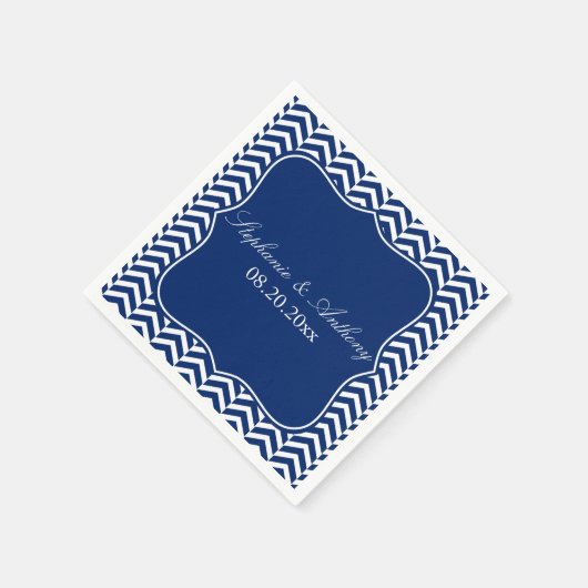 Serviette En Papier Mariage Motif Monogram Royal Blue Chevron (Coin)
