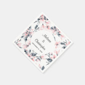 Serviette En Papier Mariage Motif rose et gris Floral (Coin)