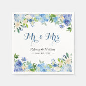 Serviette En Papier Mariage Mr & Mrs Floral Aquarelle Hortensia Bleu (Devant)
