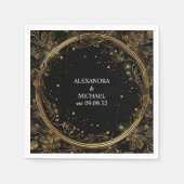 Serviette En Papier Mariage mystique céleste noir et or (Devant)