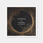Serviette En Papier Mariage mystique céleste noir et or (Devant)