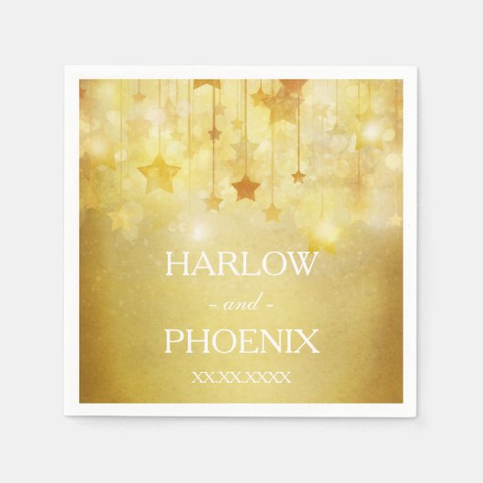 Serviette En Papier Mariage Napkin aux étoiles d'or brillantes (Devant)