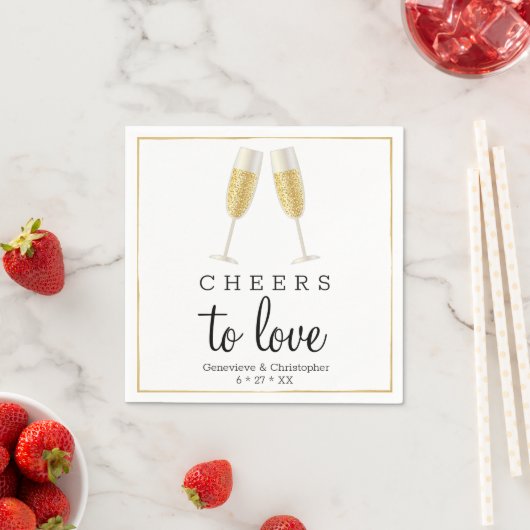 Serviette En Papier Mariage Napkin | Gold Cheers to Love Papier Napkin (En situation)