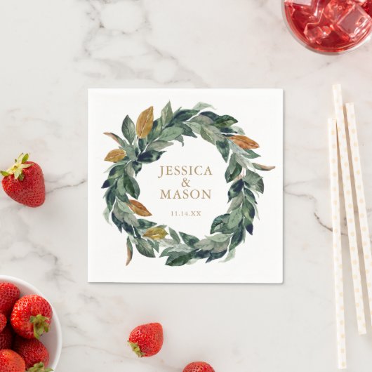 Serviette En Papier Mariage Napkin Greenery Cocktail Napkin (En situation)