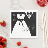 Serviette En Papier Mariage Napkin | Monogramme noir blanc mariée mari (En situation)