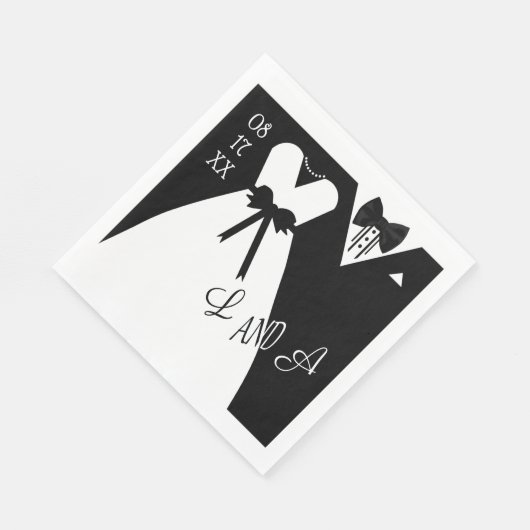 Serviette En Papier Mariage Napkin | Monogramme noir blanc mariée mari (Coin)