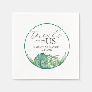Serviette En Papier Mariage Napkins Aquarelle tropicale Palm Feuille