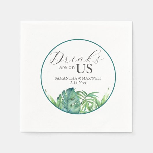 Serviette En Papier Mariage Napkins Aquarelle tropicale Palm Feuille (Devant)