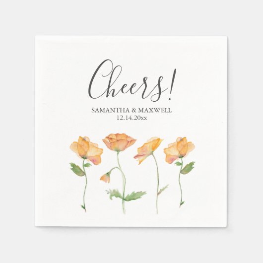 Serviette En Papier Mariage Napkins Botanique Orange Fleur sauvage (Devant)
