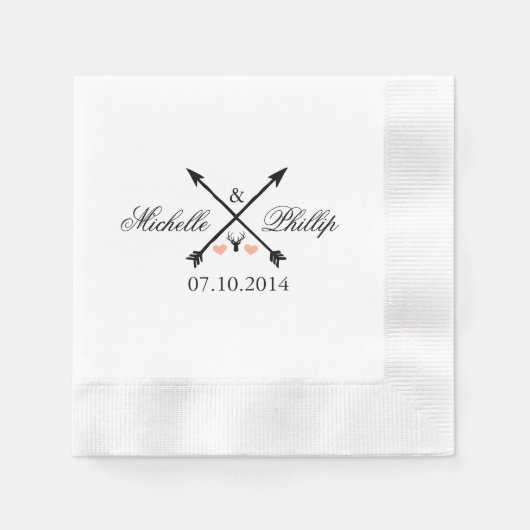 Serviette En Papier Mariage Napkins Cerf et Flèches Papier Napkin (Devant)