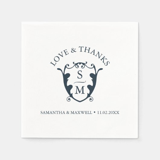 Serviette En Papier Mariage Napkins Modèle Monogramme personnalisé Cre (Devant)