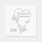 Serviette En Papier Mariage Napkins Papillons Coeur Argent (Devant)