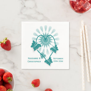 Serviette En Papier Mariage Napkins Papillons Turquoises Coeur