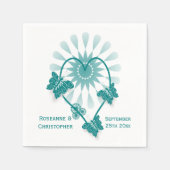 Serviette En Papier Mariage Napkins Papillons Turquoises Coeur (Devant)